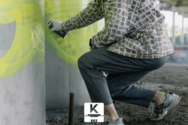a teenager spray painting grafitti on a wall